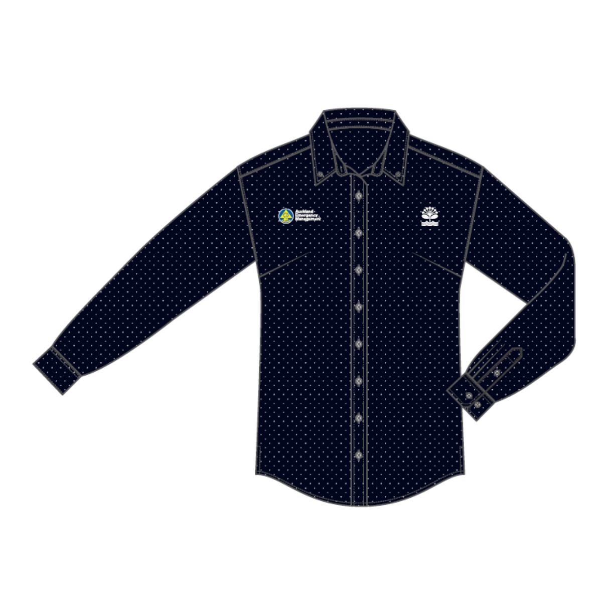 Womens Shirt - Long Sleeve - Navy Dotted