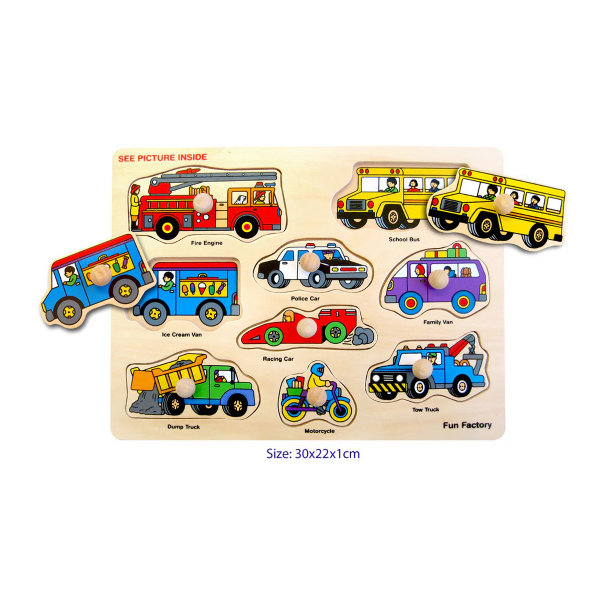 Wooden Vehicles Knob Puzzle - Fun Factory