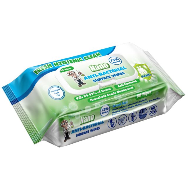 75% Alcohol Anti-Bacterial Surface Wipes (Pkt 80)